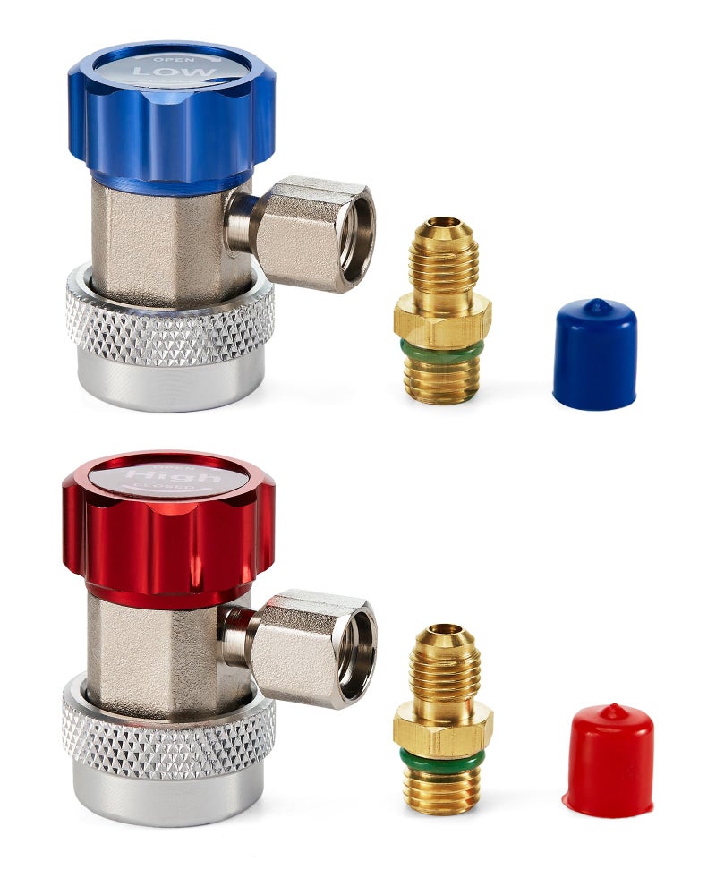 Orion Motor Tech R134a Quick Coupler Adapters, R134a Manifold Gauge Adapters and Hose Fittings HP and LP Connectors for R134a Car AC System, 1/4" Flares, 2pcs - Image 1